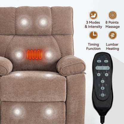 Brown Heat Massage Dual Motor Infinite Position Up to 350 LBS Large Electric Power Lift Recliners with Power-Remote
