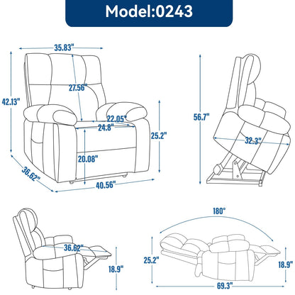 Brown Heat Massage Dual Motor Infinite Position Up to 350 LBS Large Electric Power Lift Recliners with Power-Remote