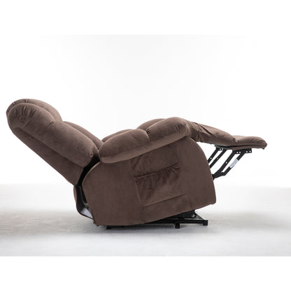 Brown Heavy Duty Power Lift Recliner with Anti-Skid Fabric, Overstuffed Cushion, and Adjustable Features for Seniors