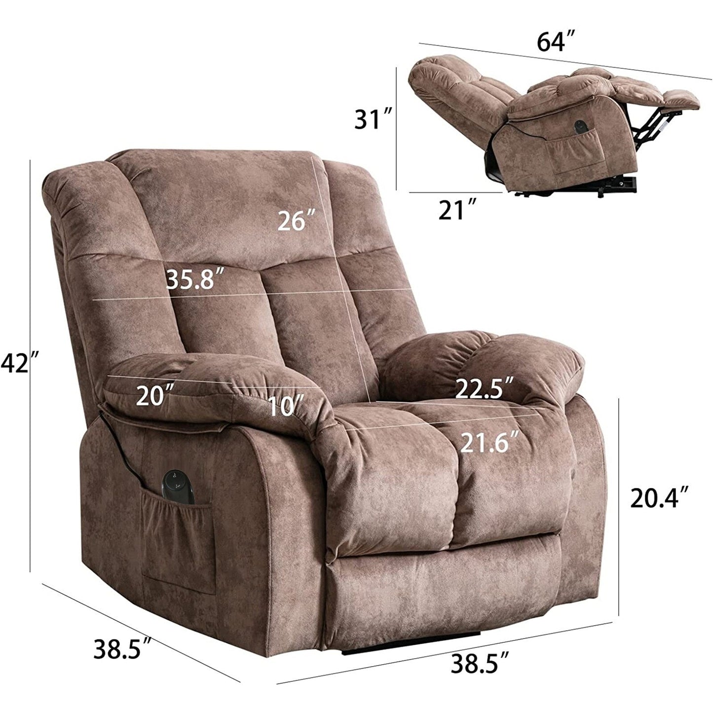 Brown Heavy Duty Power Lift Recliner with Anti-Skid Fabric, Overstuffed Cushion, and Adjustable Features for Seniors