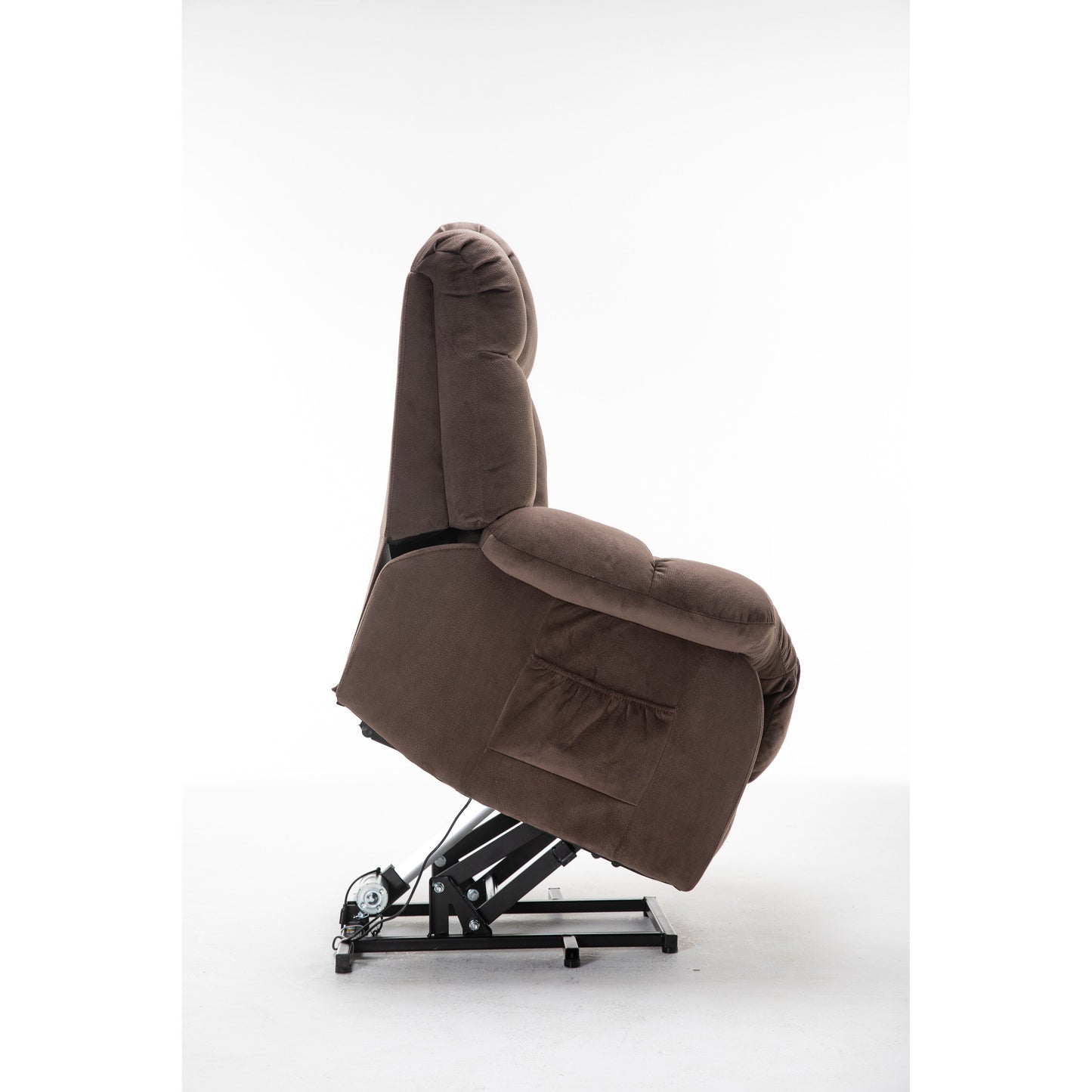 Brown Heavy Duty Power Lift Recliner with Anti-Skid Fabric, Overstuffed Cushion, and Adjustable Features for Seniors