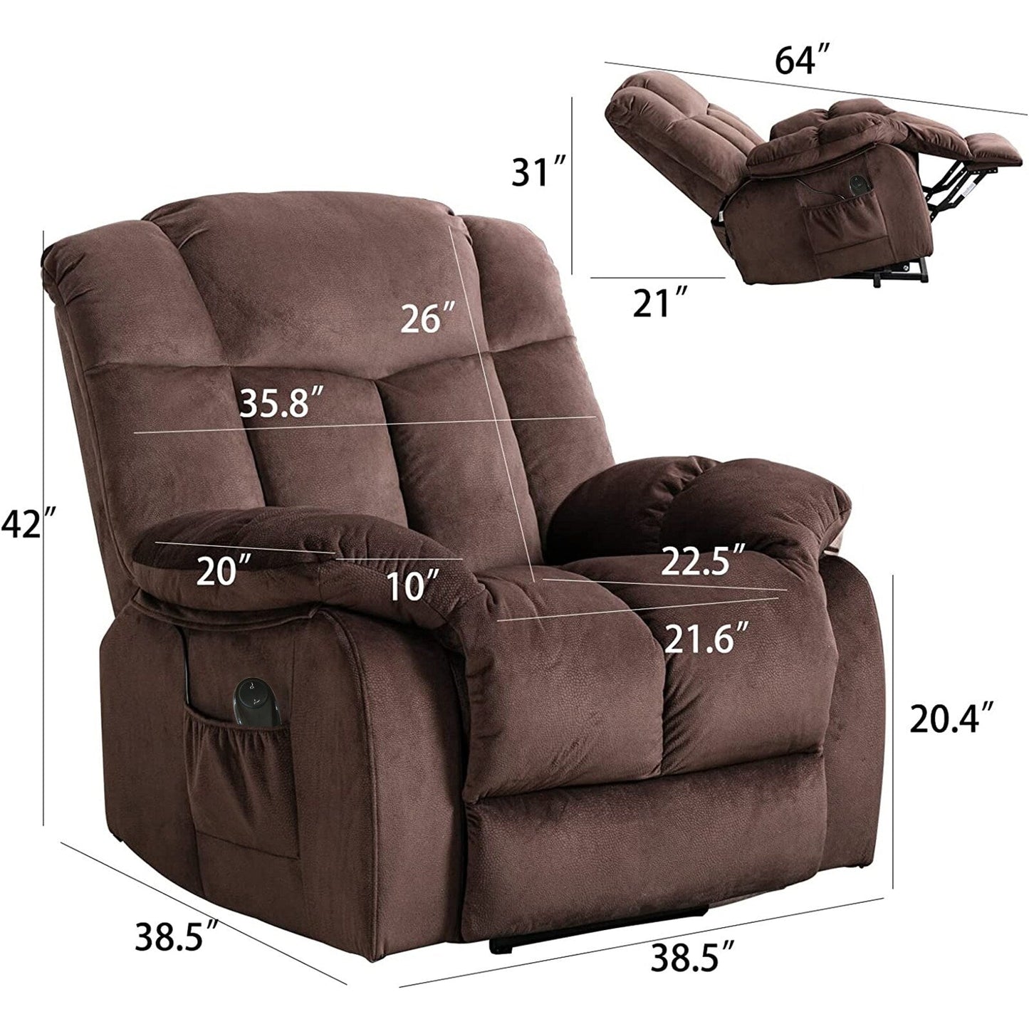 Brown Heavy Duty Power Lift Recliner with Anti-Skid Fabric, Overstuffed Cushion, and Adjustable Features for Seniors