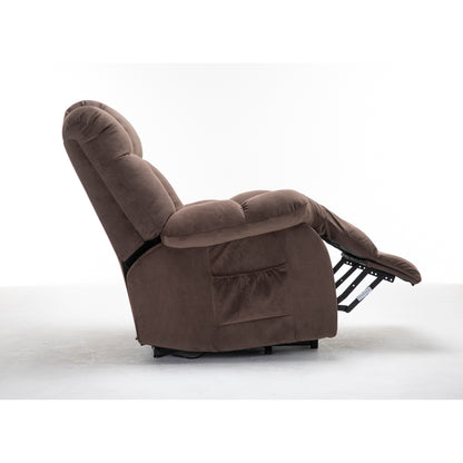 Brown Heavy Duty Power Lift Recliner with Anti-Skid Fabric, Overstuffed Cushion, and Adjustable Features for Seniors