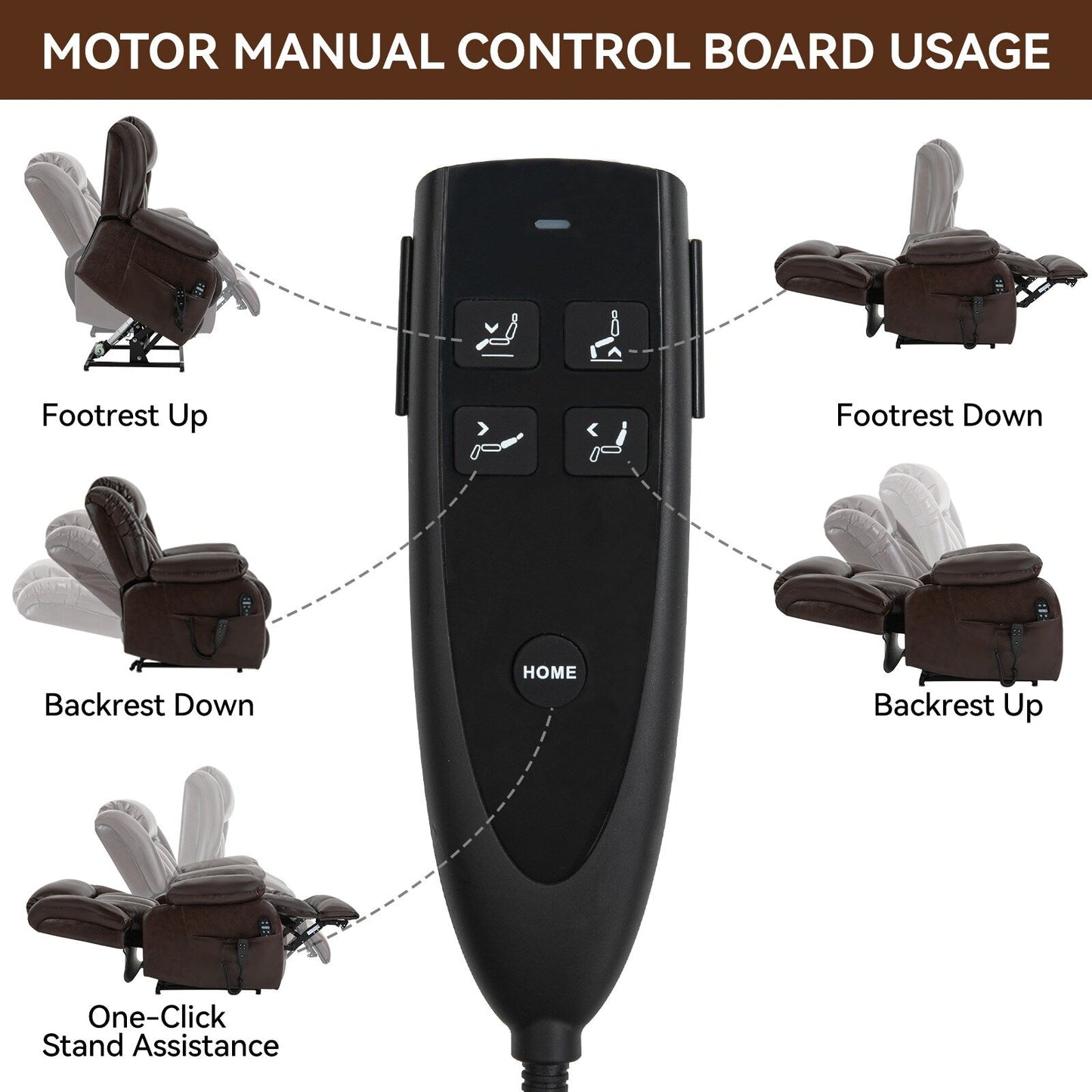 Brown Leather Power Lift Recliner with Massage, Lumbar Heat, and Dual Motors