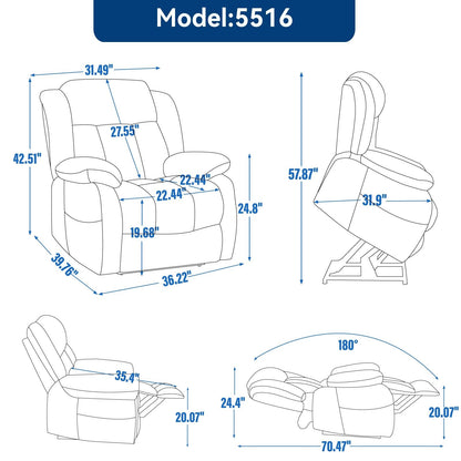 Brown Leather Power Lift Recliner with Massage, Lumbar Heat, and Dual Motors
