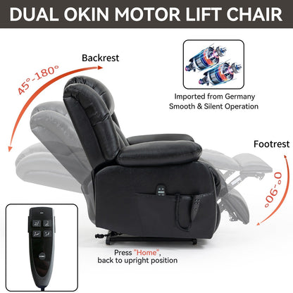 Brown Leather Power Lift Recliner with Massage, Lumbar Heat, and Dual Motors