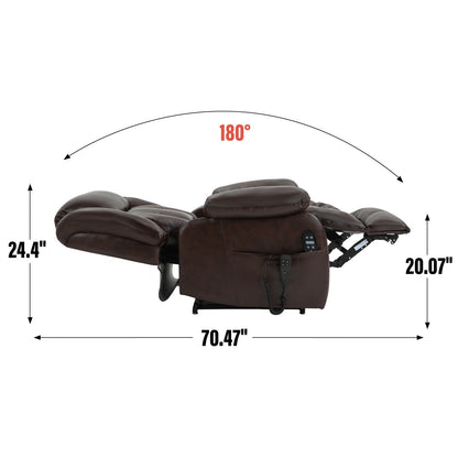 Brown Leather Power Lift Recliner with Massage, Lumbar Heat, and Dual Motors