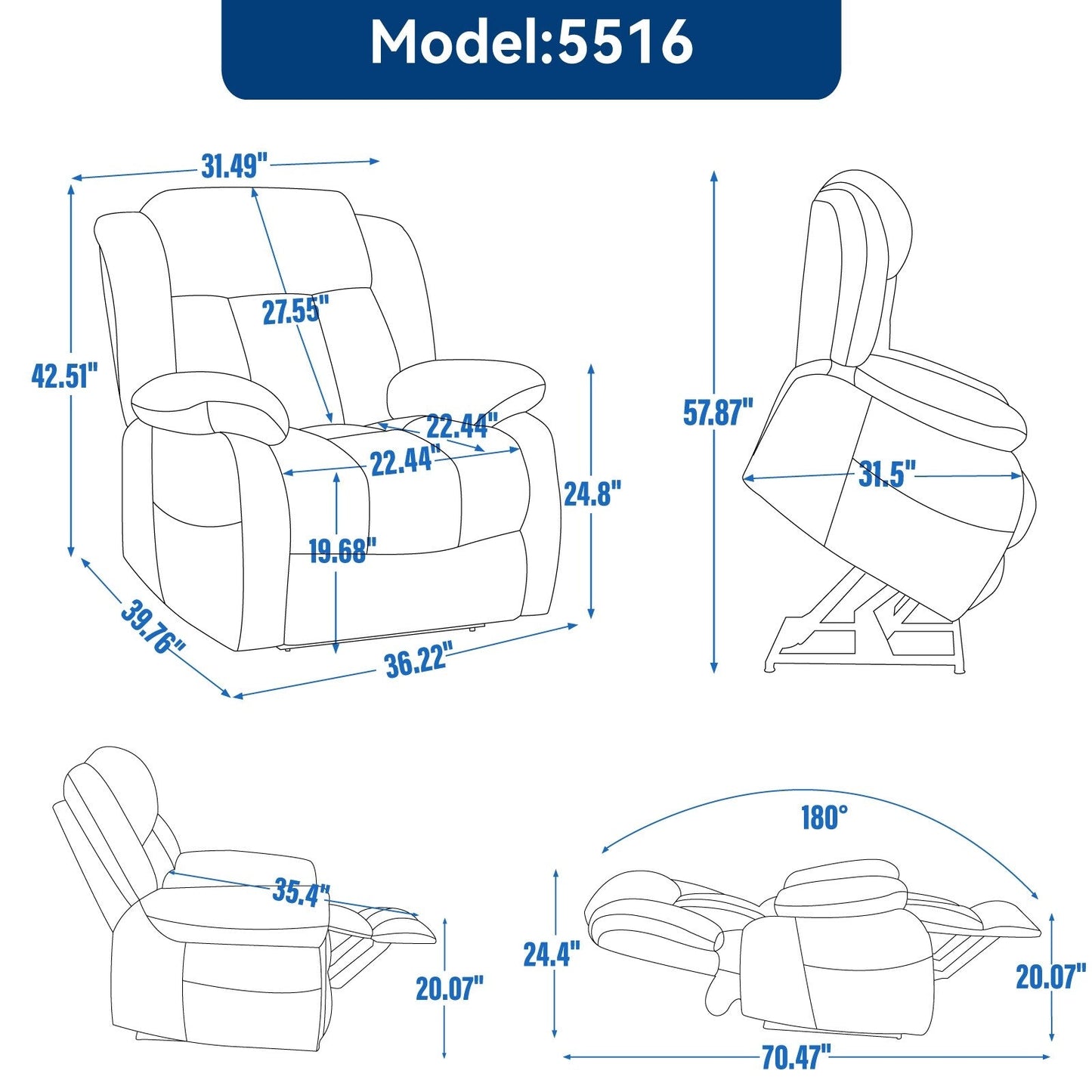 Brown Leather Power Lift Recliner with Massage, Lumbar Heat, and Dual Motors