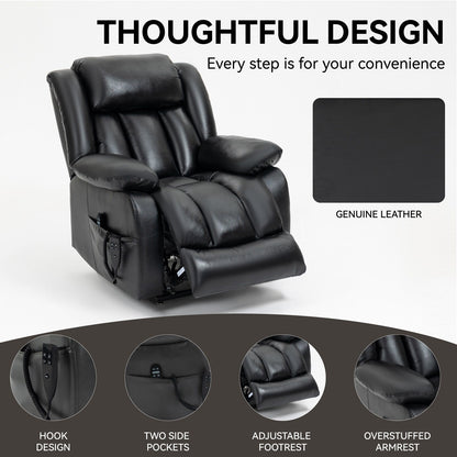 Brown Leather Power Lift Recliner with Massage, Lumbar Heat, and Dual Motors