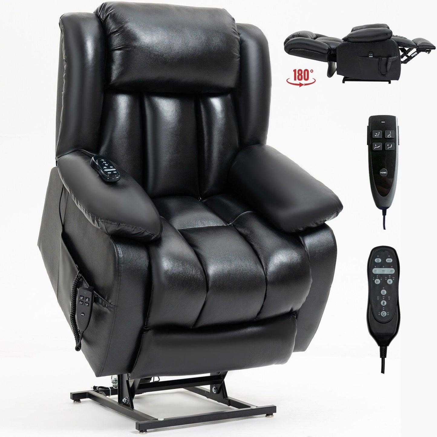 Brown Leather Power Lift Recliner with Massage, Lumbar Heat, and Dual Motors