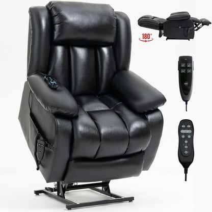 Brown Leather Power Lift Recliner with Massage, Lumbar Heat, and Dual Motors