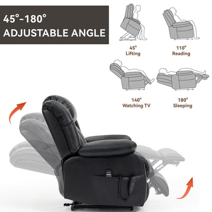 Brown Leather Power Lift Recliner with Massage, Lumbar Heat, and Dual Motors