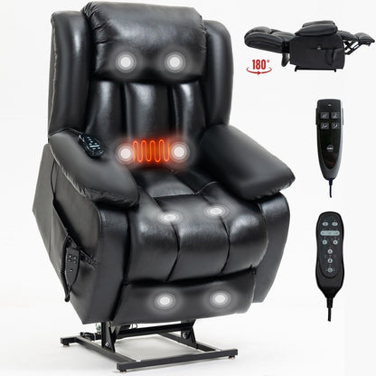 Brown Leather Power Lift Recliner with Massage, Lumbar Heat, and Dual Motors
