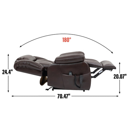 Brown Leather Power Lift Recliner with Massage, Lumbar Heat, and Dual Motors