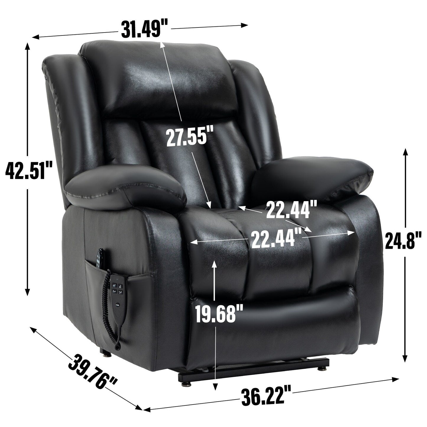 Brown Leather Power Lift Recliner with Massage, Lumbar Heat, and Dual Motors