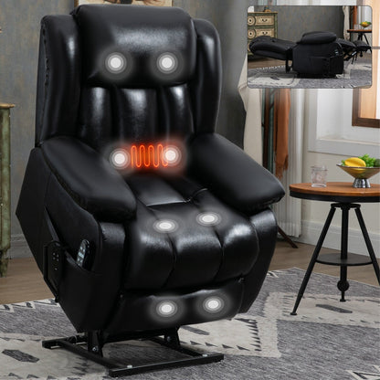 Brown Leather Power Lift Recliner with Massage, Lumbar Heat, and Dual Motors