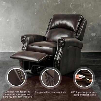 Brown Lift Chairs Comfortable Bonded Leather Recliners Electric Power Recliner Sofa with USB Port for Livingroom