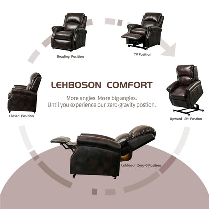 Brown Lift Chairs Comfortable Bonded Leather Recliners Electric Power Recliner Sofa with USB Port for Livingroom