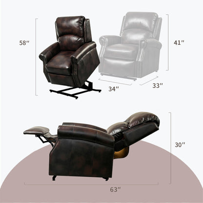 Brown Lift Chairs Comfortable Bonded Leather Recliners Electric Power Recliner Sofa with USB Port for Livingroom