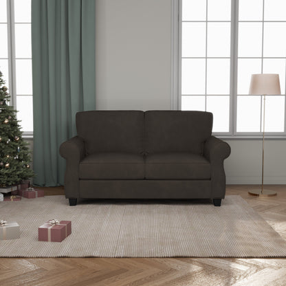 Brown Loveseat Round Arms Sofa with Solid Wood Frame