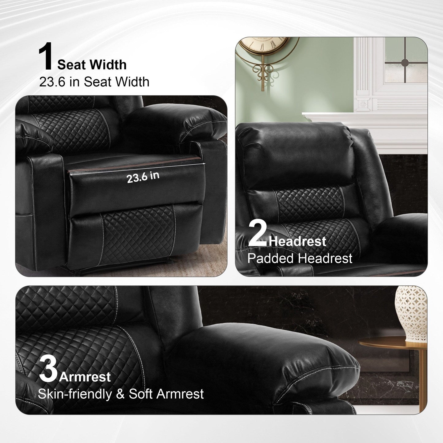 Brown Manual Leather Massage Recliner with 8-Point Vibration, Lumbar Heating, and Multiple Reclining Options