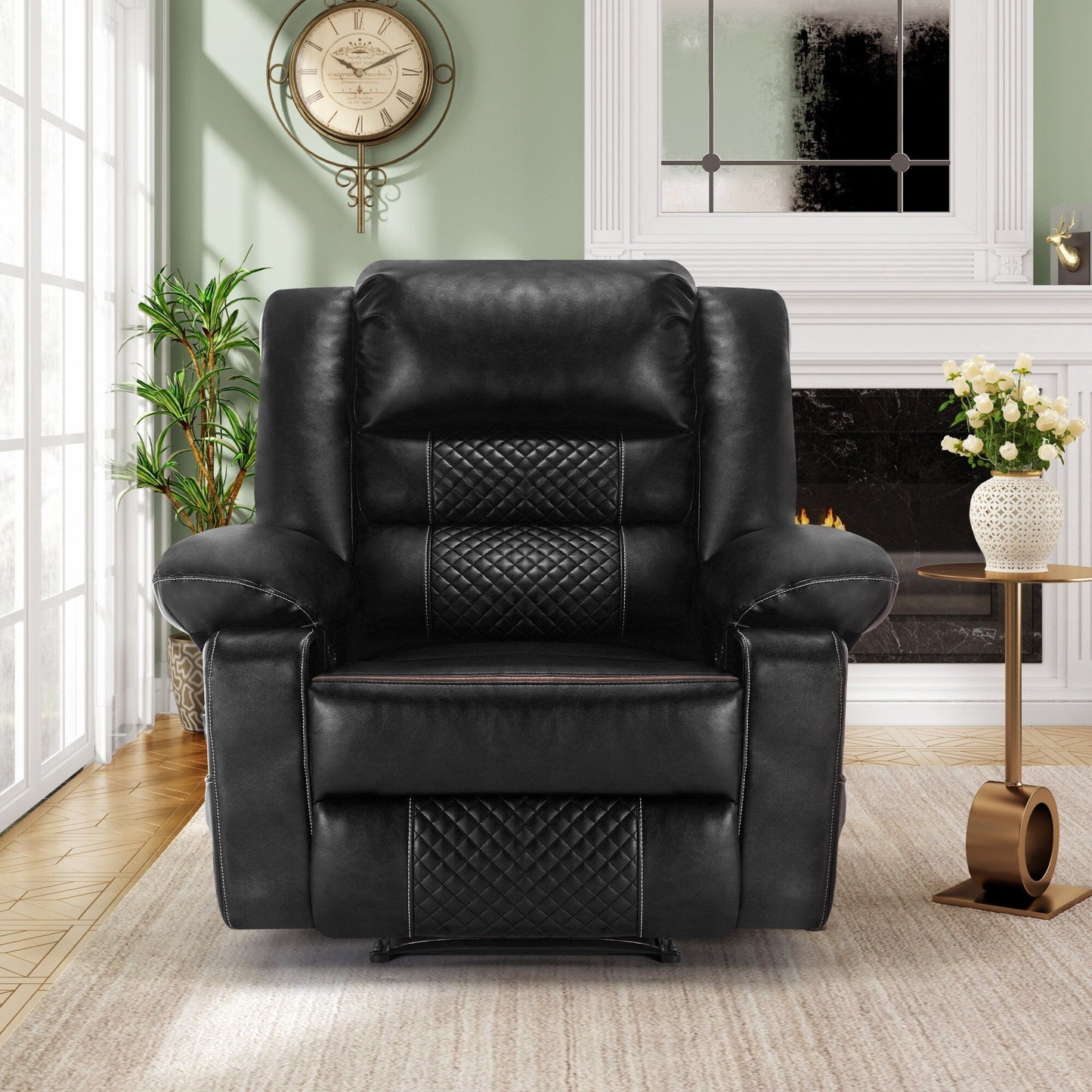 Brown Manual Leather Massage Recliner with 8-Point Vibration, Lumbar Heating, and Multiple Reclining Positions