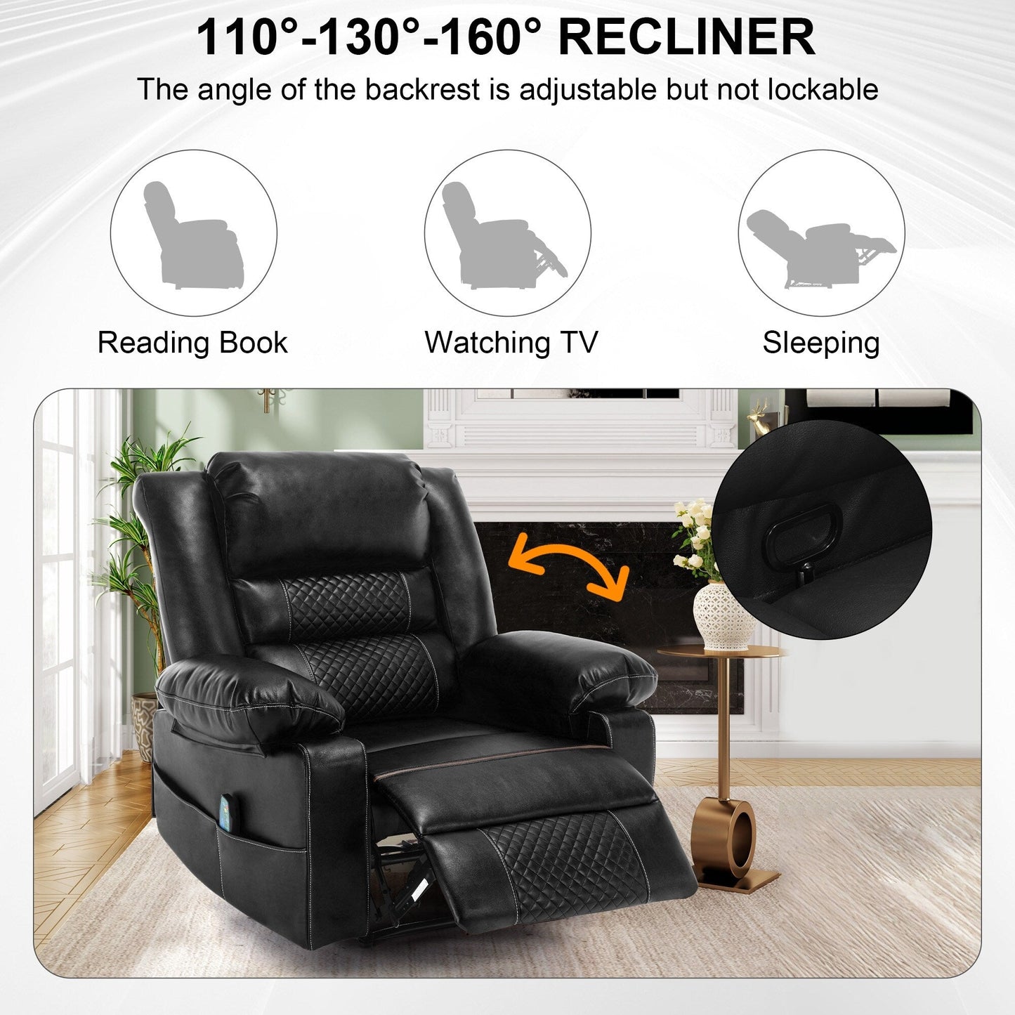 Brown Manual Leather Massage Recliner with 8-Point Vibration, Lumbar Heating, and Multiple Reclining Positions