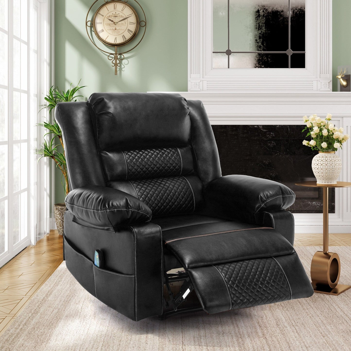 Brown Manual Leather Massage Recliner with 8-Point Vibration, Lumbar Heating, and Multiple Reclining Positions