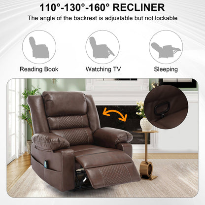 Brown Manual Leather Massage Recliner with 8-Point Vibration, Lumbar Heating, and Multiple Reclining Positions