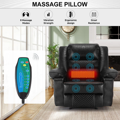 Brown Manual Leather Massage Recliner with 8-Point Vibration, Lumbar Heating, and Various Reclining Positions