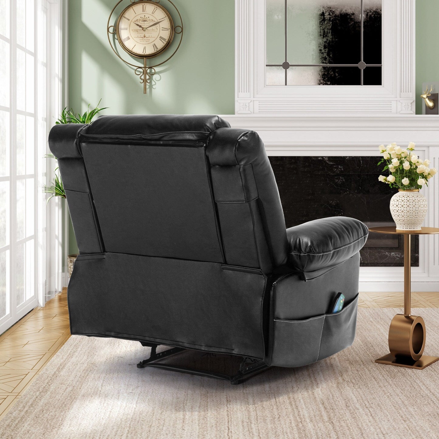 Brown Manual Leather Massage Recliner with 8-Point Vibration, Lumbar Heating, and Various Reclining Positions