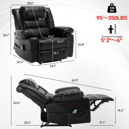 Brown Manual Leather Recliner with Massage, Heat, and Multi-Reclining Options