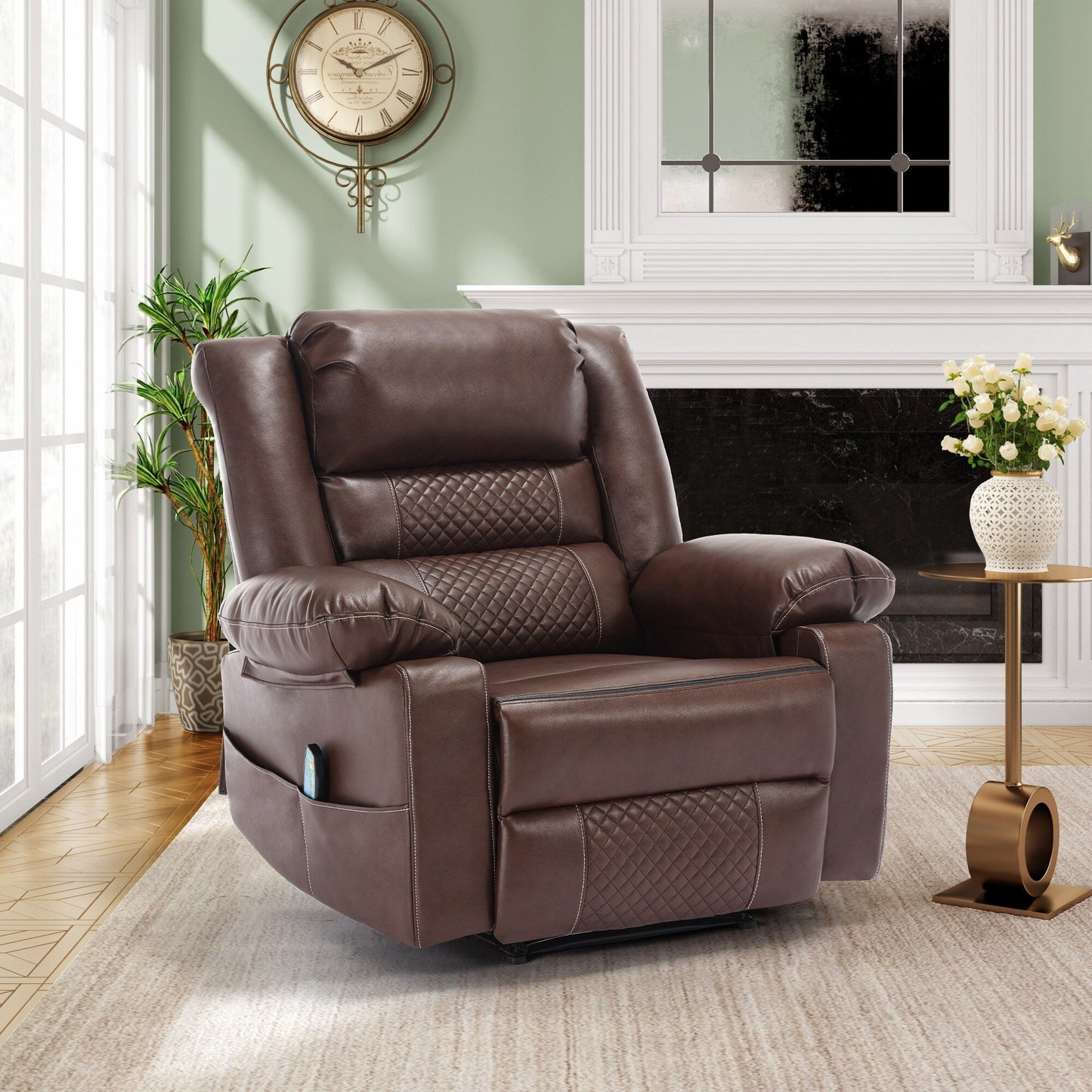Brown Manual Recliner with 8-Point Massage, Heating, Adjustable Recline, and Sturdy Frame for Living Room