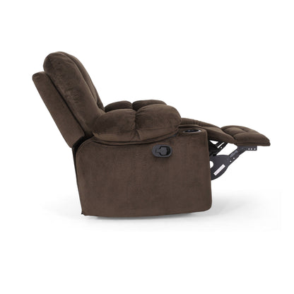 Brown Manual Recliner with Plush Fabric & Dual Cup Holders