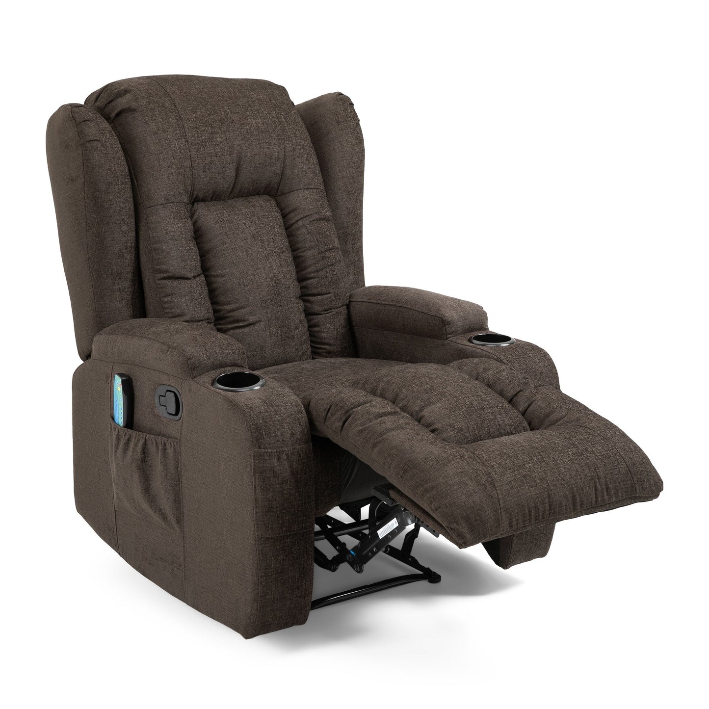 Brown Massage Recliner Chair with Heating, 5 Massage Modes, Cup Holders, Remote Control, and Manual Reclining Function