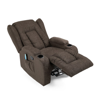 Brown Massage Recliner with Heating, 5 Massage Modes, Cup Holders, Remote Control, and Manual Recline Feature