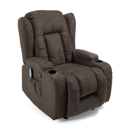 Brown Massage Recliner with Heating, 5 Massage Modes, Cup Holders, Remote Control, and Manual Recline Feature