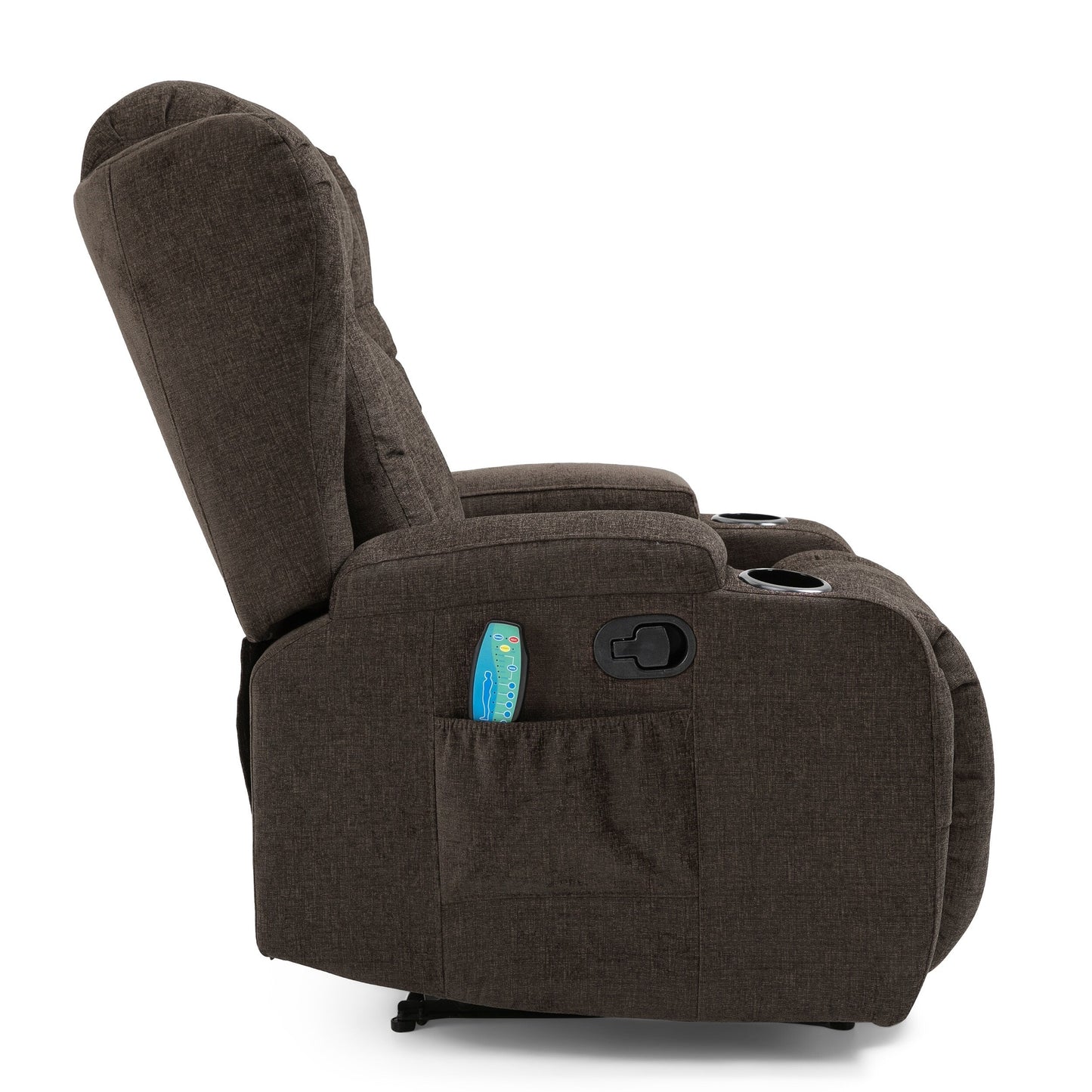 Brown Massage Recliner with Heating, 5 Massage Modes, Cup Holders, Remote Control, and Manual Recline Feature