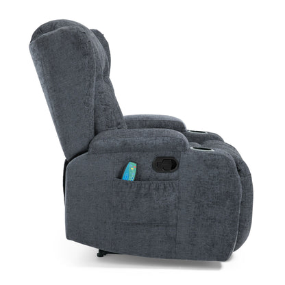 Brown Massage Recliner with Heating, 5 Massage Modes, Cup Holders, Remote Control, and Manual Recline Feature