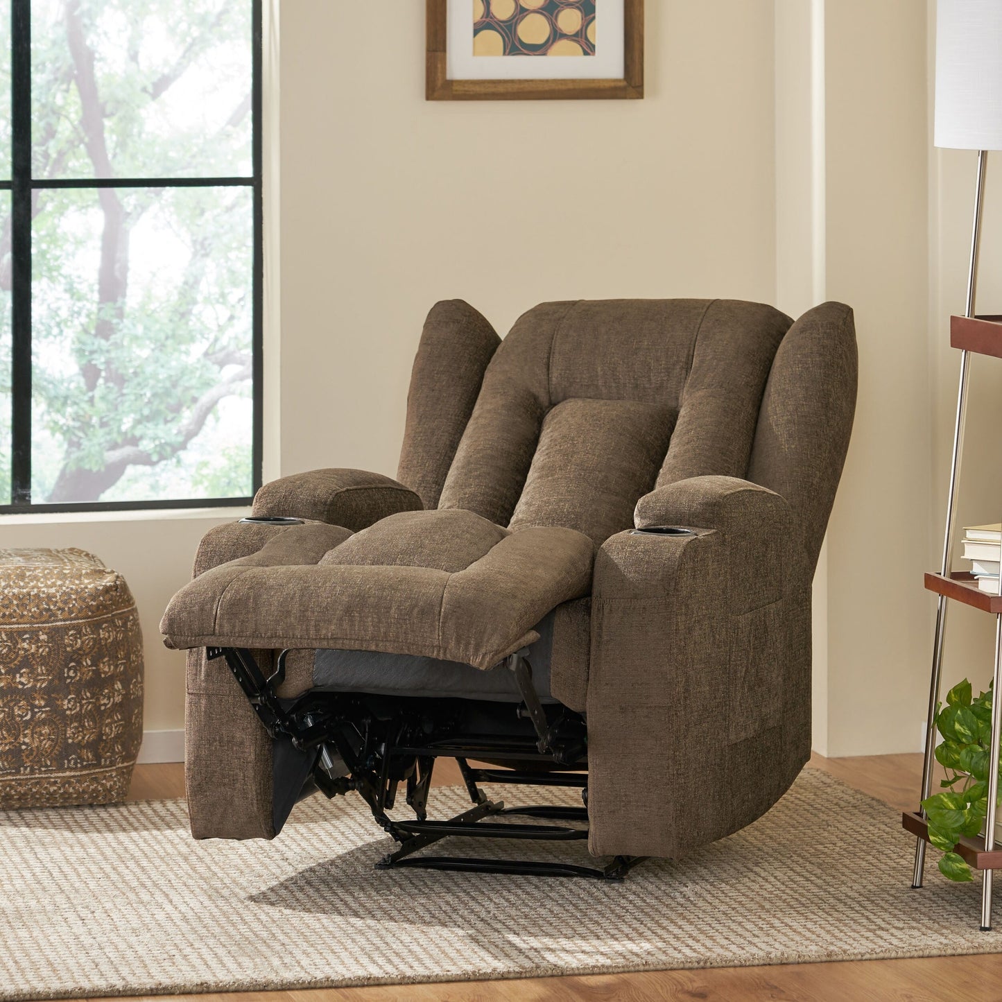 Brown Massage Recliner with Heating, 5 Massage Modes, Cup Holders, Remote Control, and Manual Recline Feature