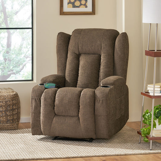 Brown Massage Recliner with Heating, 5 Massage Modes, Cup Holders, Remote Control, and Manual Recline Feature
