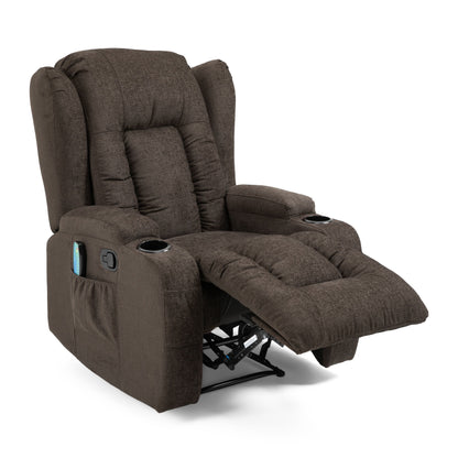 Brown Massage Recliner with Heating, 5 Massage Modes, Cup Holders, Remote Control, and Manual Recline Feature