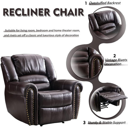 Classic and Traditional Manual Recliner Chair with Comfortable Arms and Back