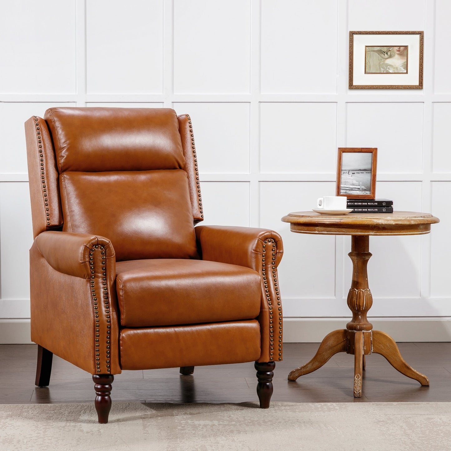 Genuine Leather Comfortable Recliner Chair Adjustable Push Back Recliner Living Room Arm Chair