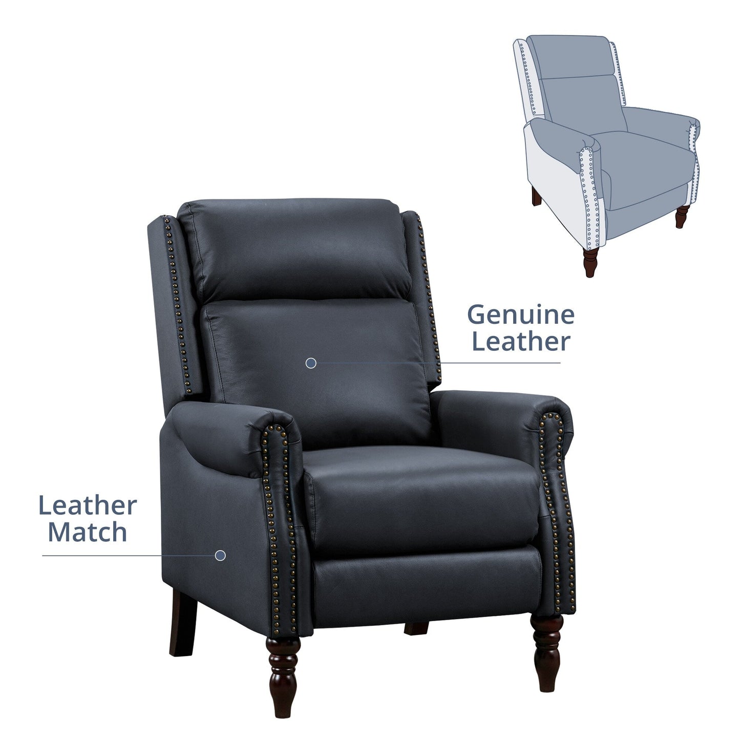 Genuine Leather Comfortable Recliner Chair Adjustable Push Back Recliner Living Room Arm Chair