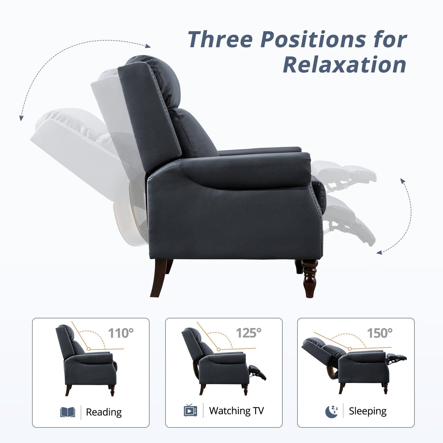 Genuine Leather Comfortable Recliner Chair Adjustable Push Back Recliner Living Room Arm Chair