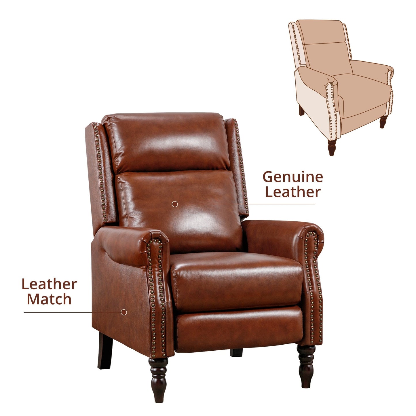 Genuine Leather Comfortable Recliner Chair Adjustable Push Back Recliner Living Room Arm Chair