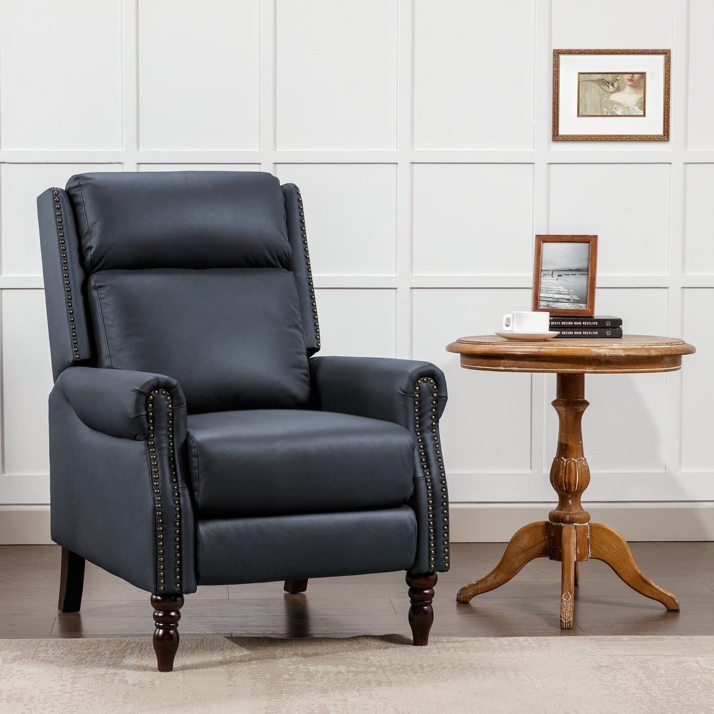 Genuine Leather Comfortable Recliner Chair Adjustable Push Back Recliner Living Room Arm Chair