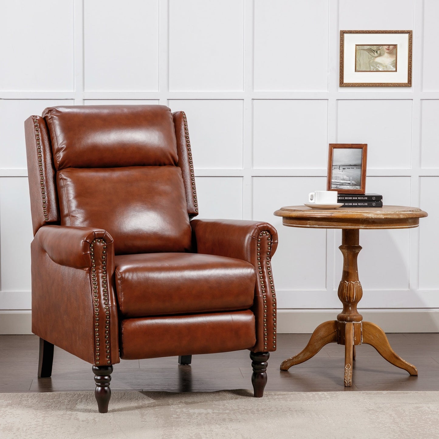 Genuine Leather Comfortable Recliner Chair Adjustable Push Back Recliner Living Room Arm Chair