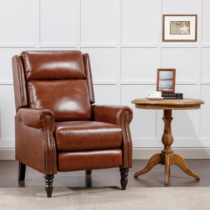 Genuine Leather Comfortable Recliner Chair Adjustable Push Back Recliner Living Room Arm Chair